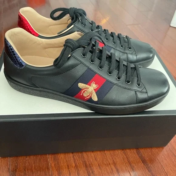 Gucci | Shoes | Gucci Black Embroidered Ace Sneakers | Poshmark display picture 1